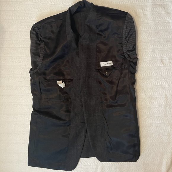 CALVIN KLEIN Mens BLAZER 42R Heather Gray Plaid WOOL Sport Coat 2 BUTTON  0919AT - Picture 6 of 10